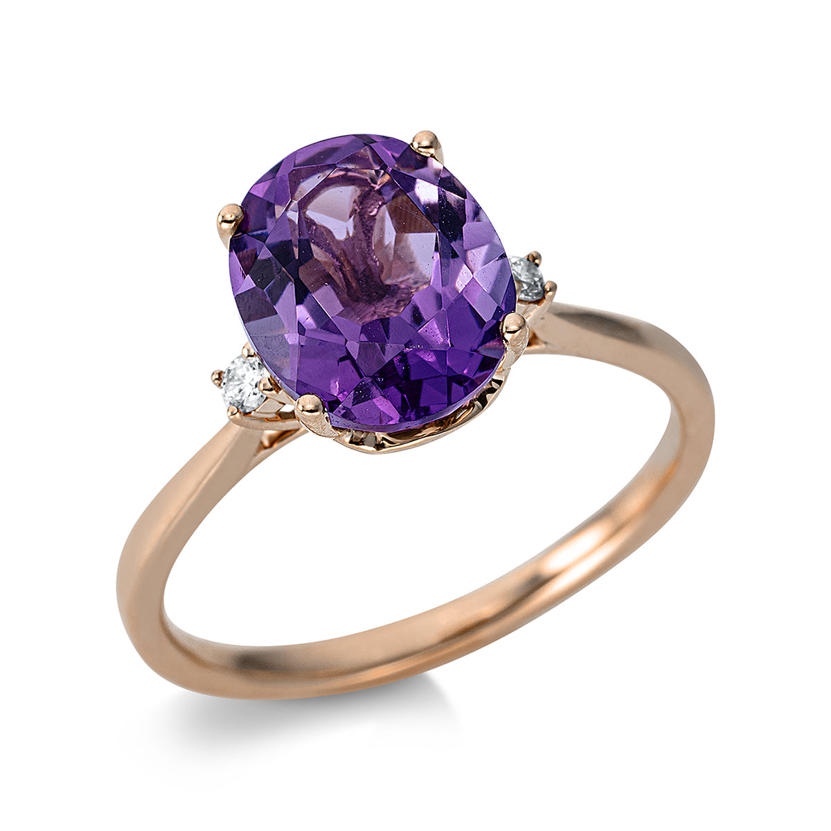 diamond full cut amethyst colored stone fashion ring in red gold