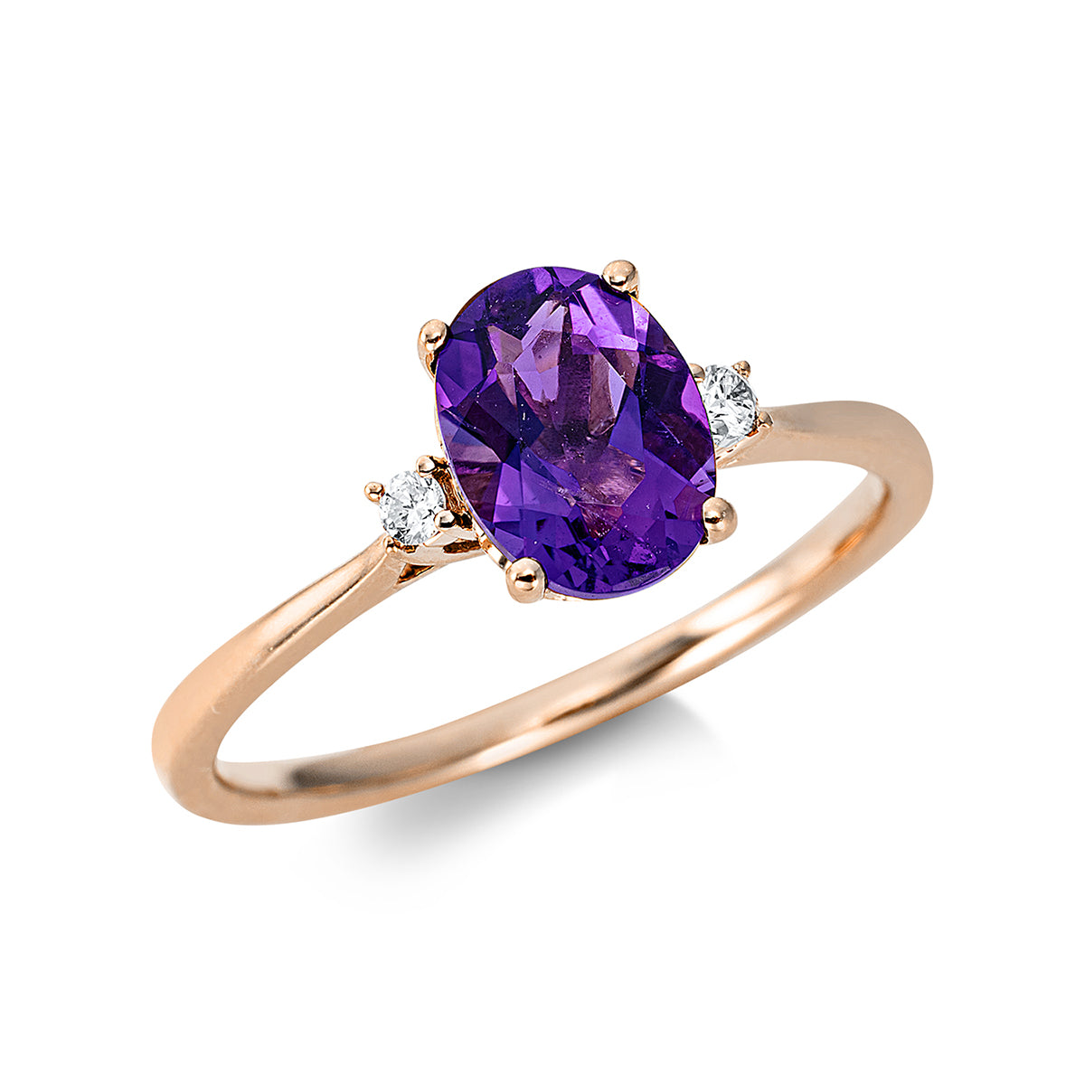diamond full cut amethyst colored stone fashion ring in red gold