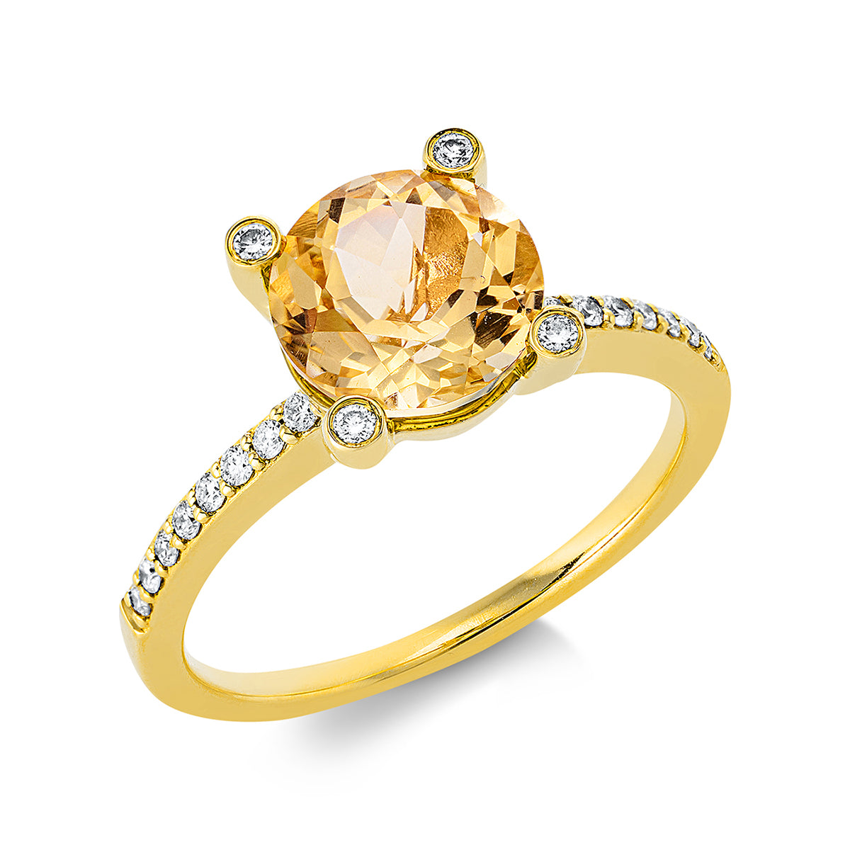 diamond full cut citrine colored stone fashion ring in yellow gold