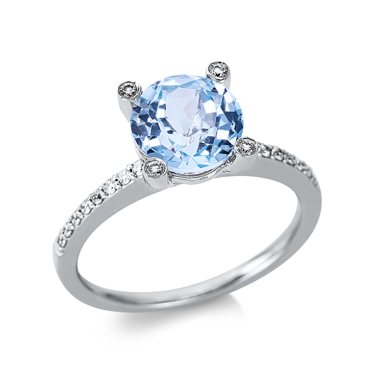 diamond full cut topaz colored stone fashion ring in white gold