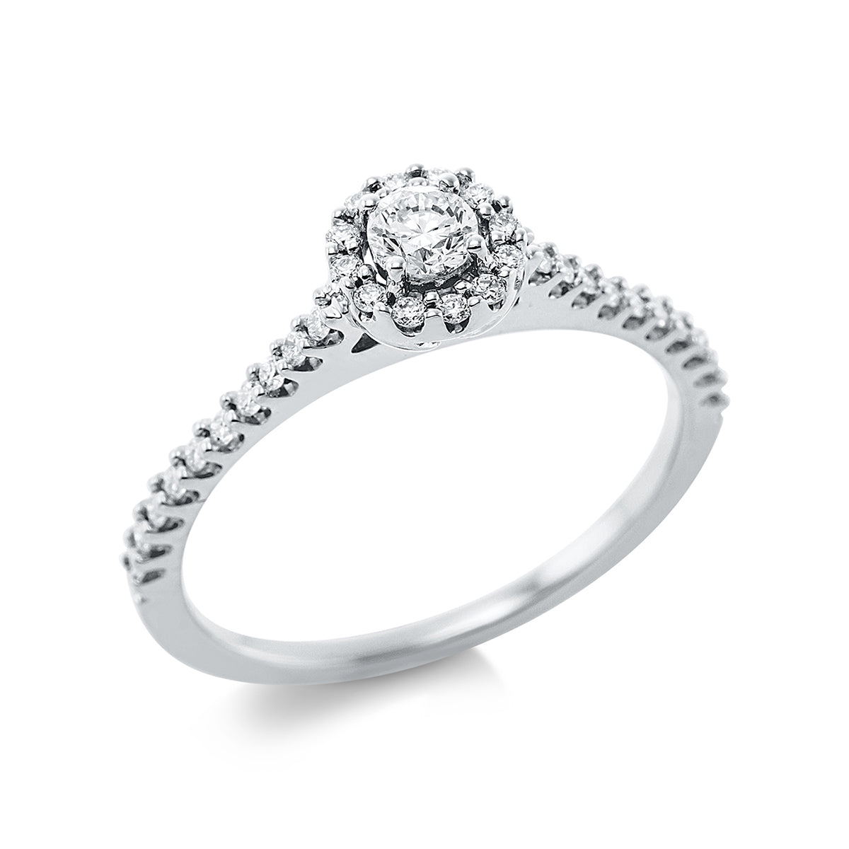 diamond full cut solitaire with accent stones ring in white gold