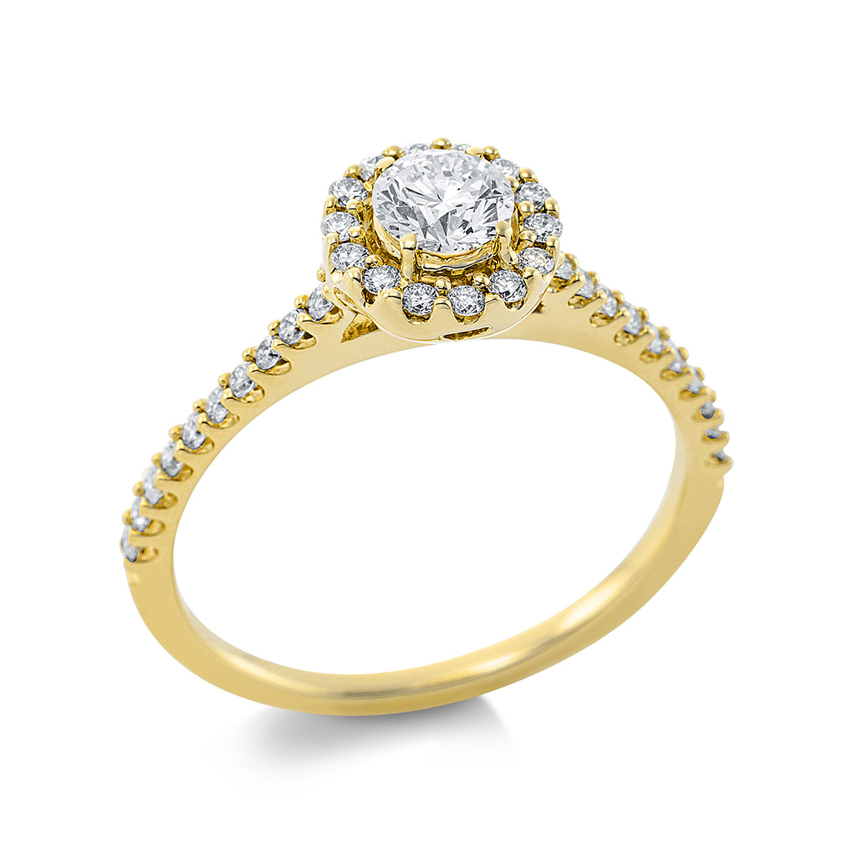 diamond full cut solitaire with accent stones ring in yellow gold