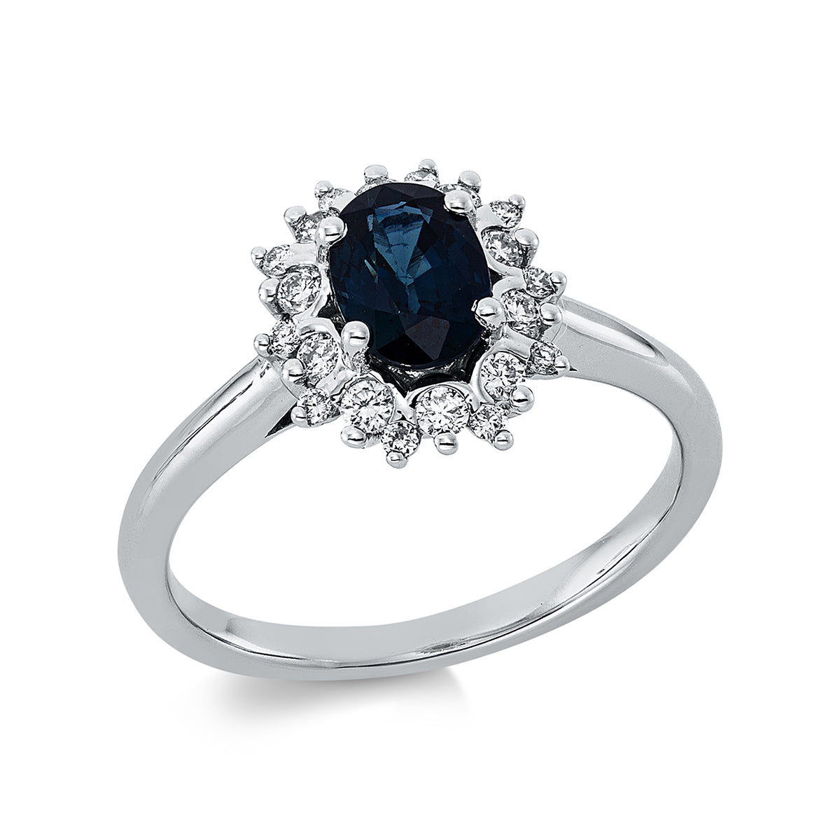 diamond full cut sapphire colored stone classic ring in white gold