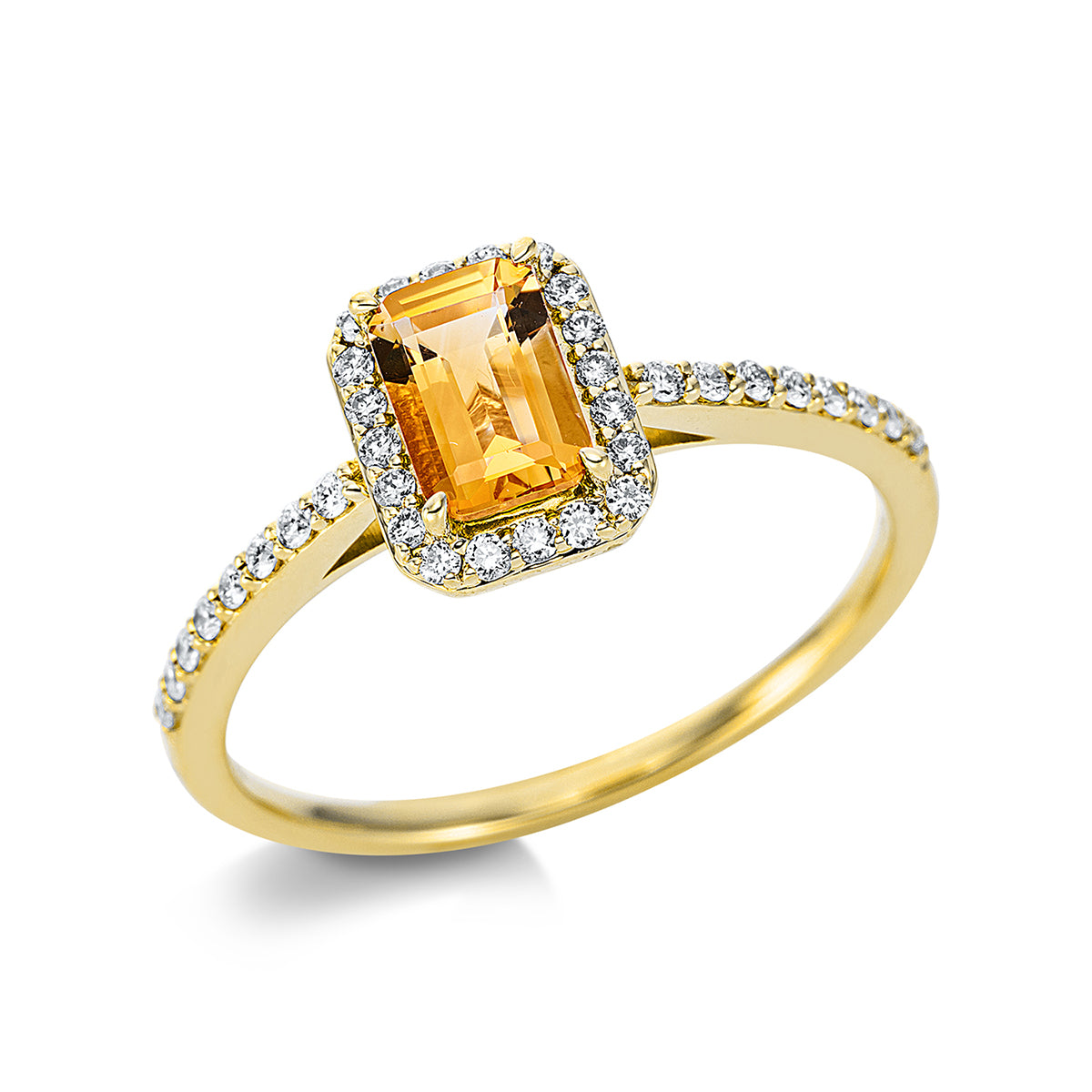 diamond full cut citrine colored stone fashion ring in yellow gold