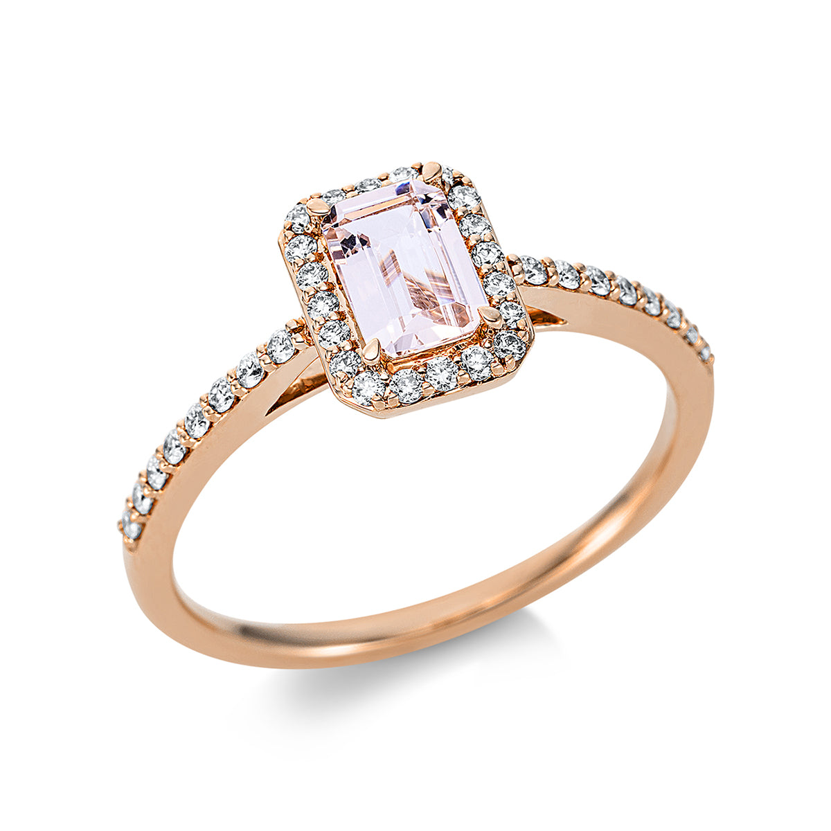 diamond full cut morganite colored stone fashion ring in red gold