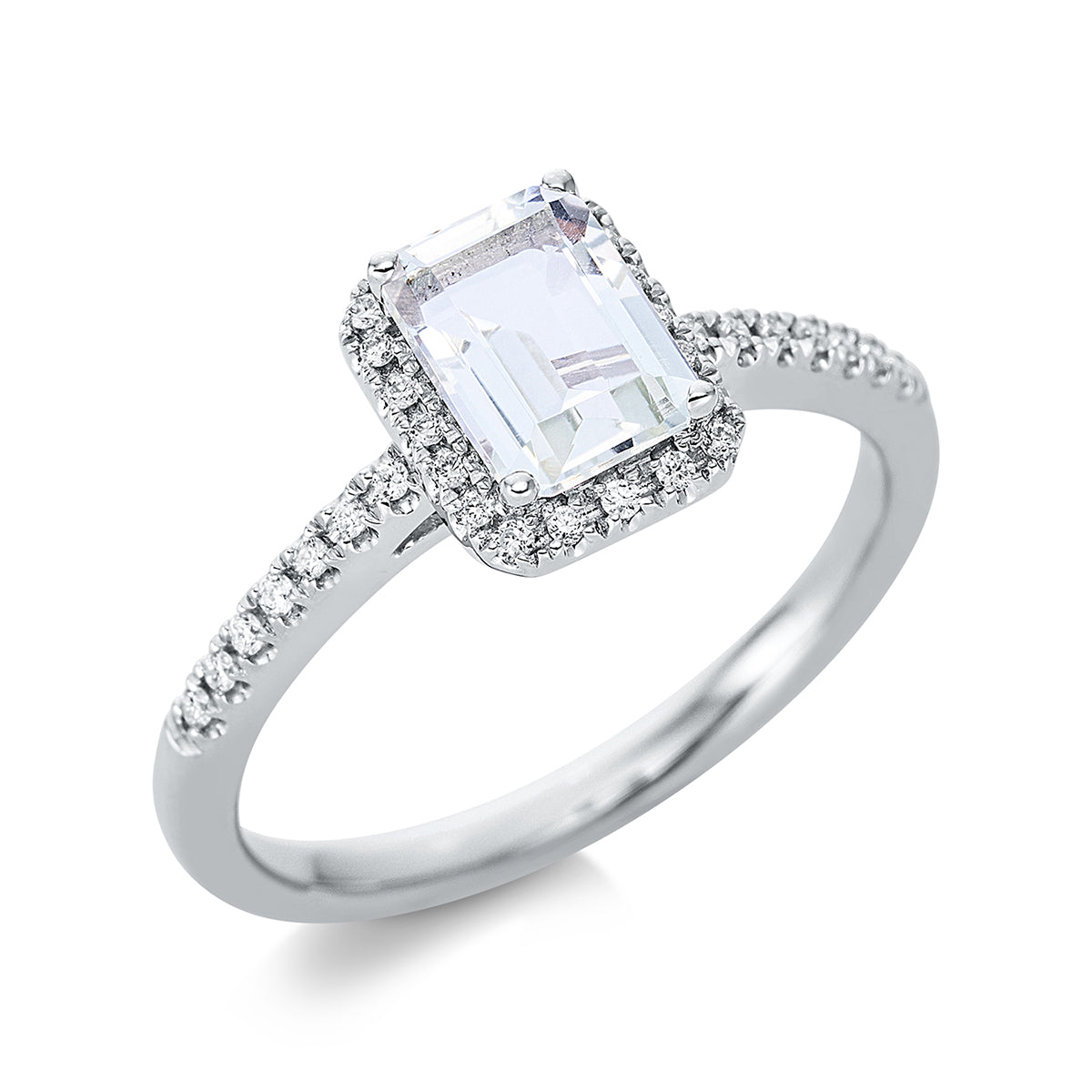 diamond full cut amethyst colored stone fashion ring in white gold