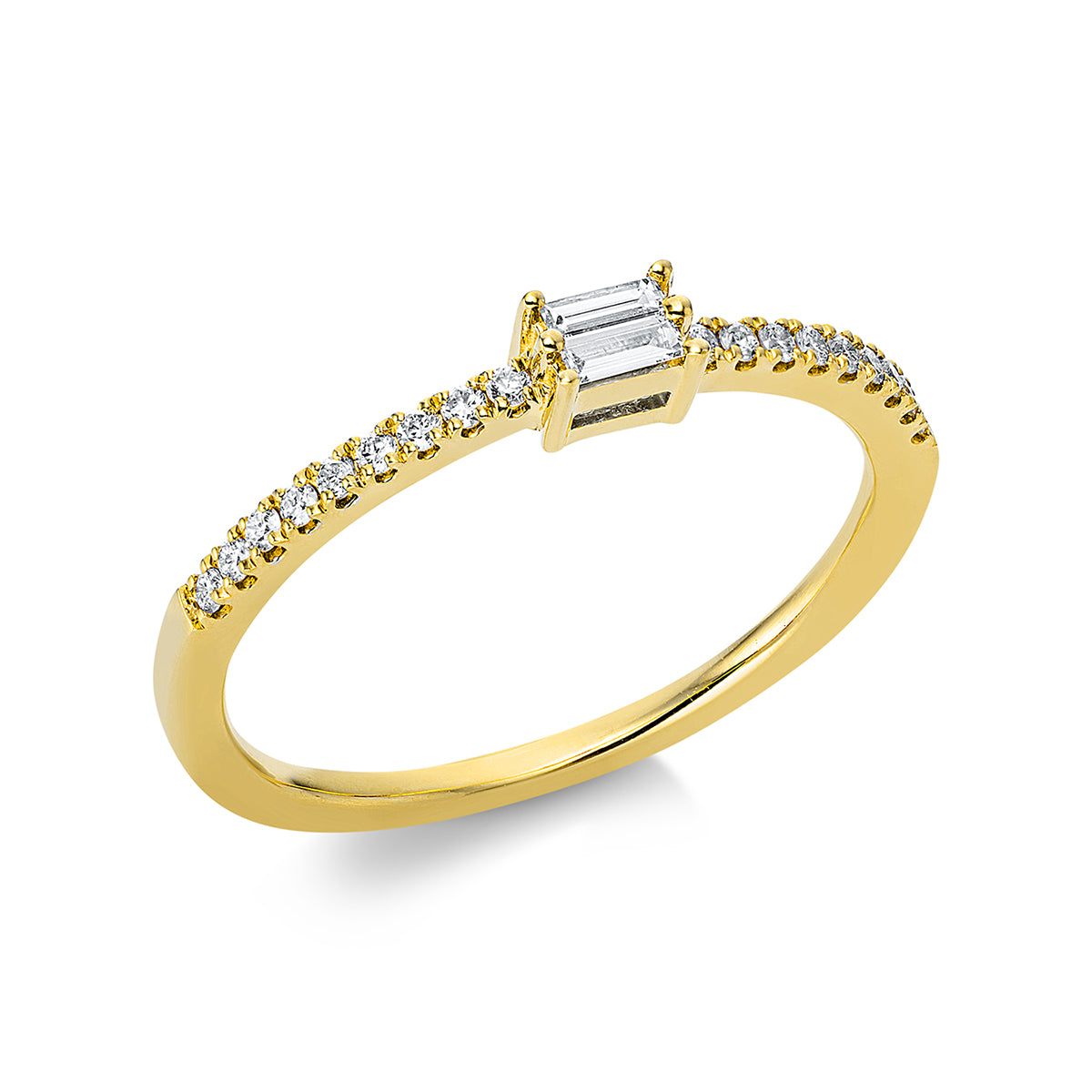 diamond full cut baguette ring in yellow gold