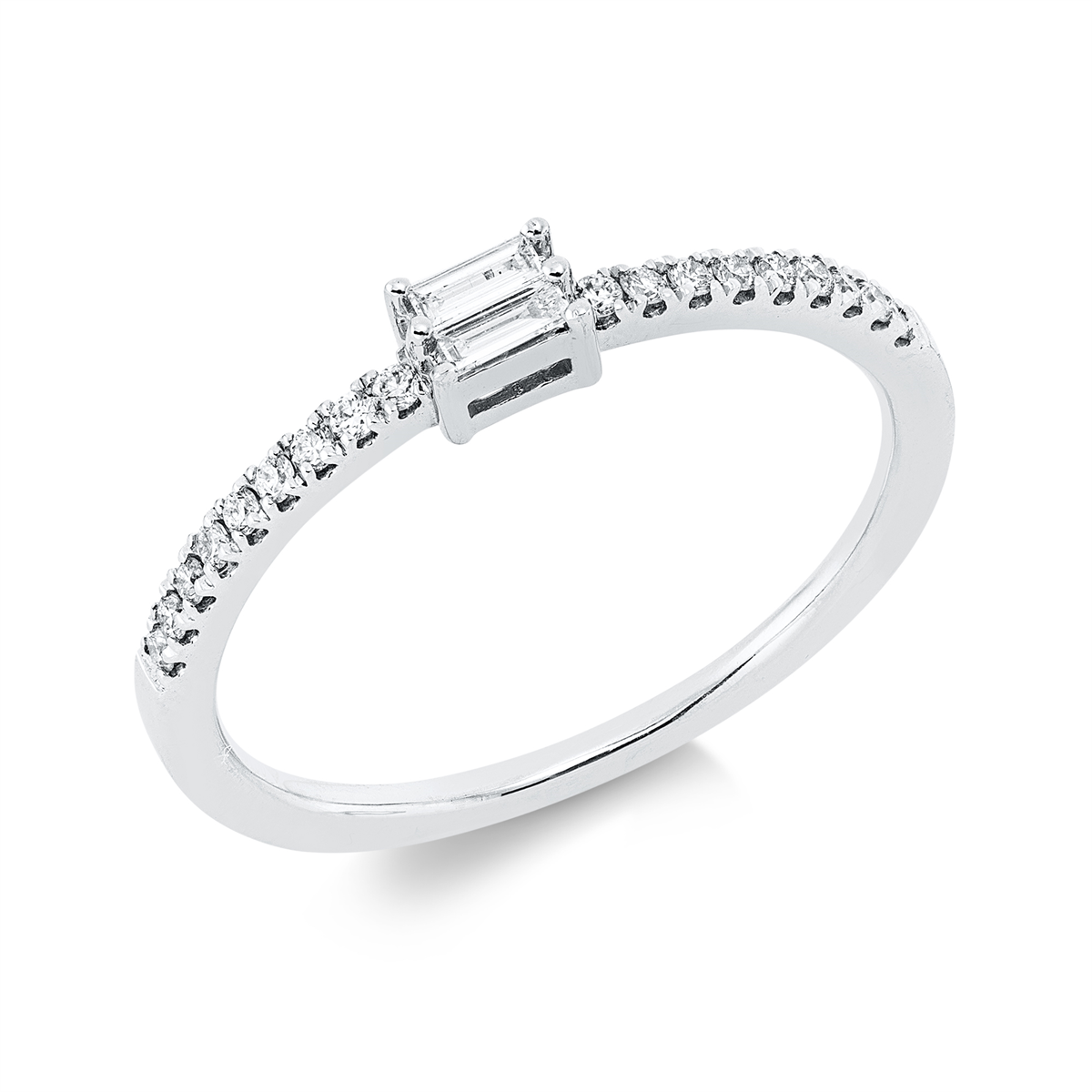 diamond full cut baguette ring in white gold