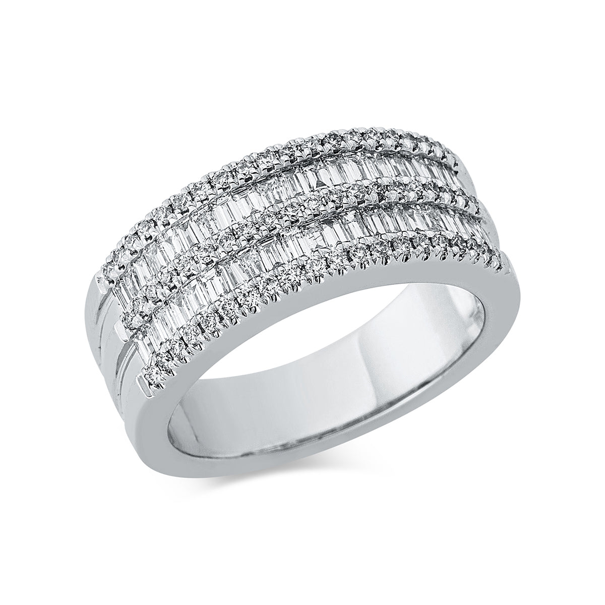 diamond full cut baguette ring in white gold