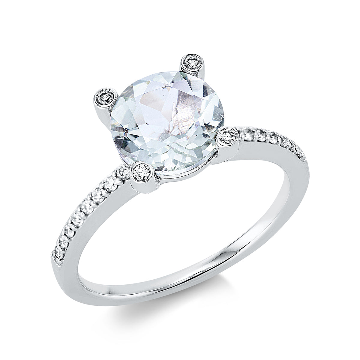 diamond full cut amethyst colored stone fashion ring in white gold