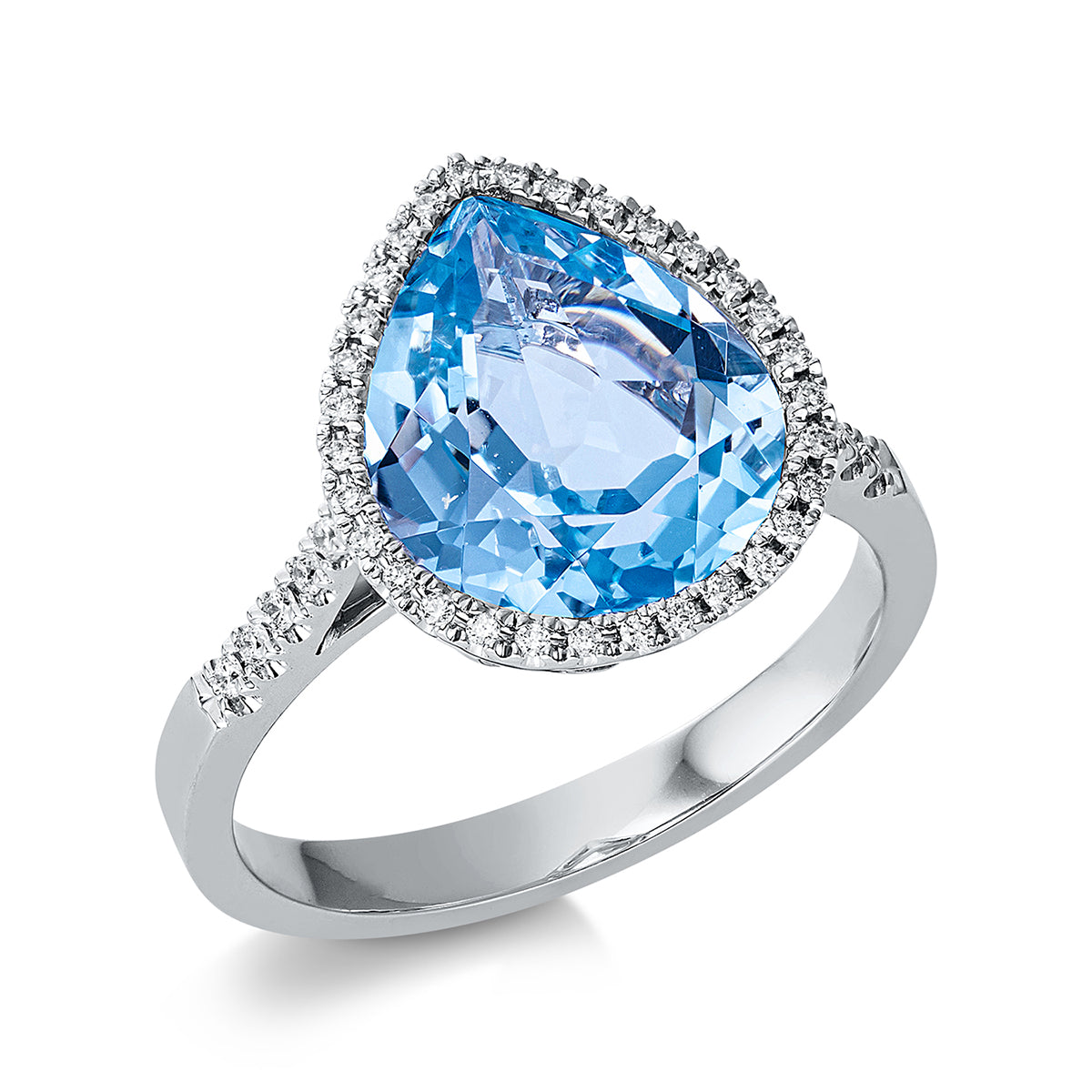 diamond full cut topaz colored stone fashion ring in white gold