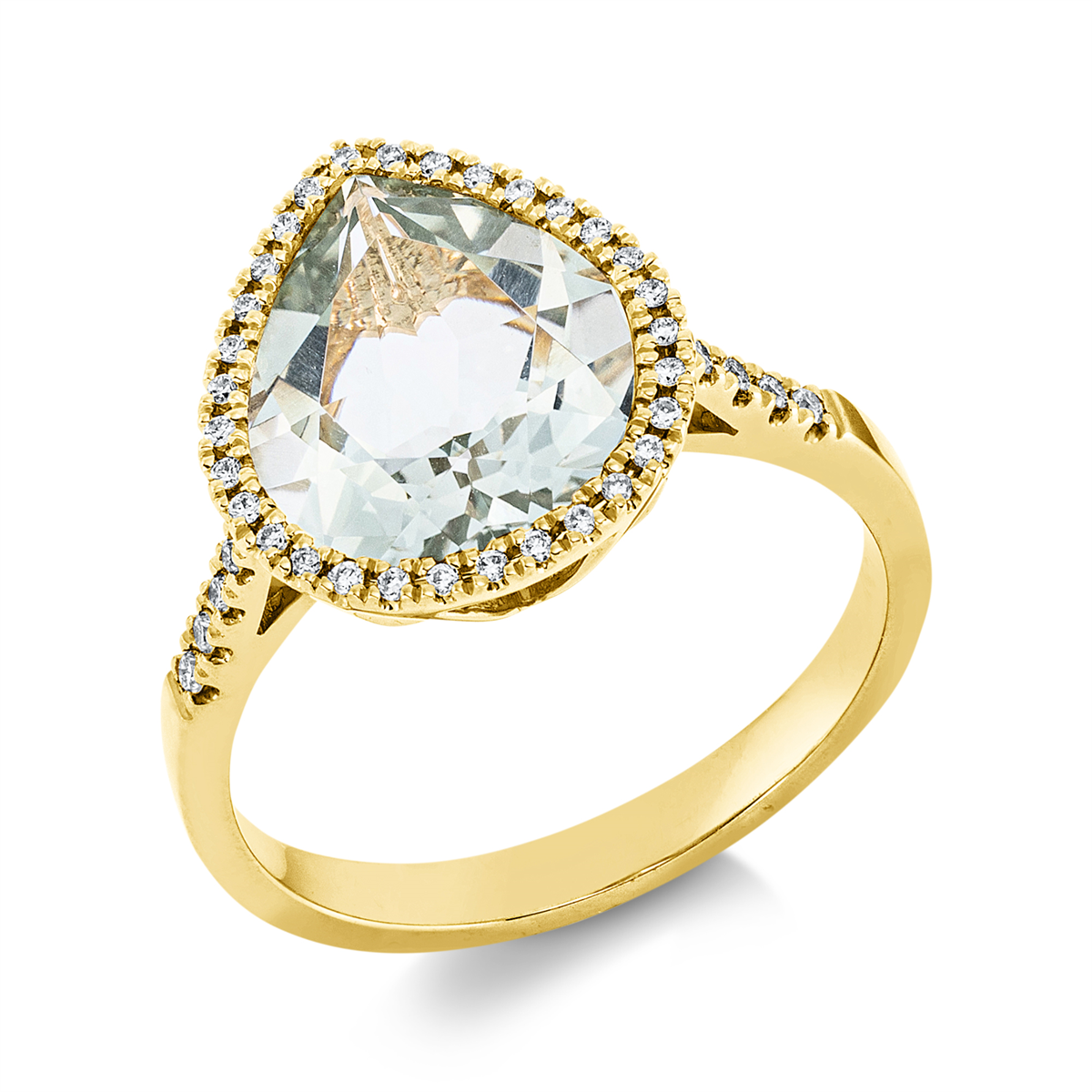 diamond full cut amethyst colored stone fashion ring in yellow gold