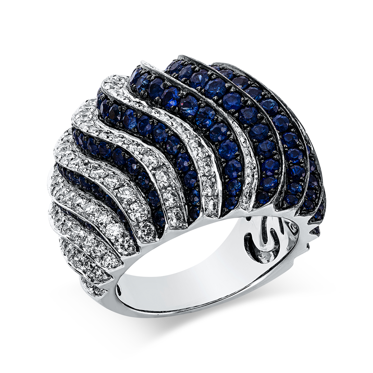 diamond full cut sapphire colored stone classic ring in white gold