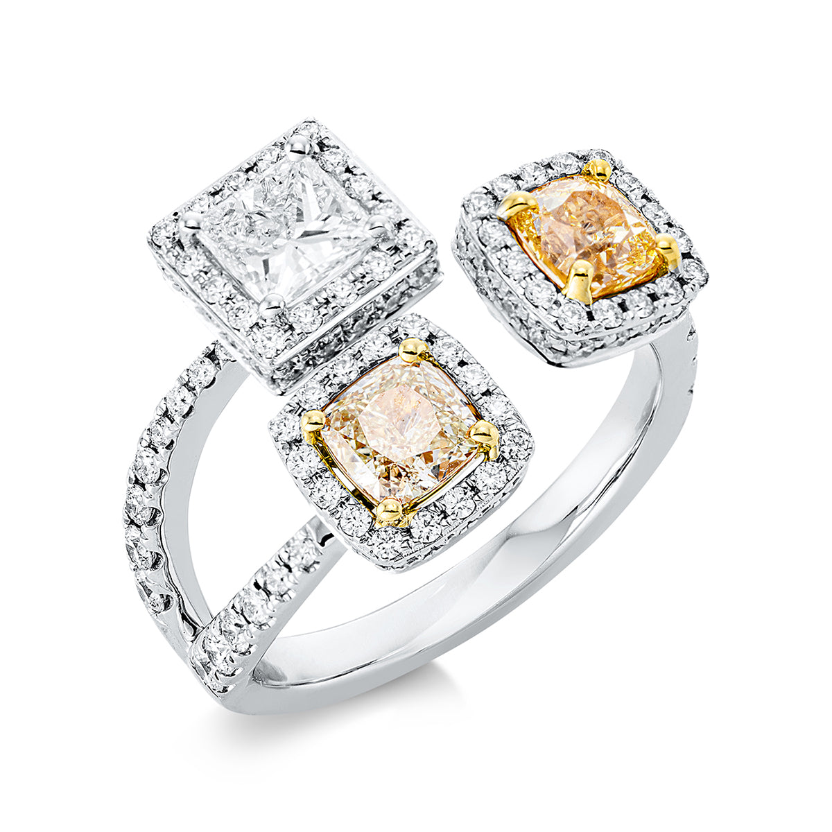 diamond full cut fancy colored diamond ring in white gold / yellow gold