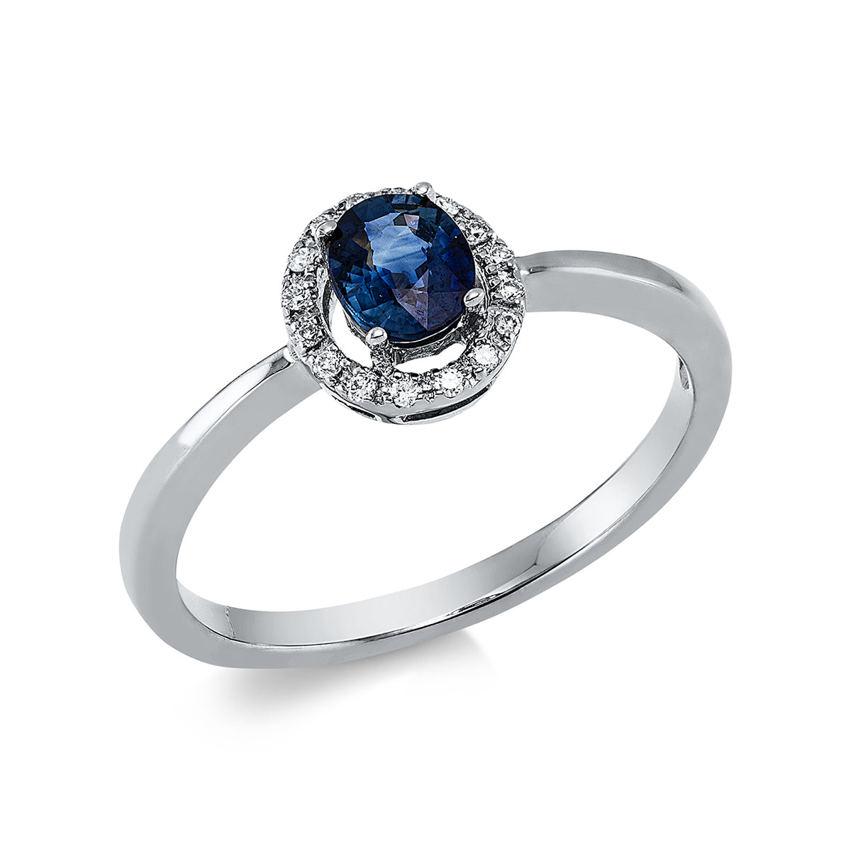 diamond full cut sapphire colored stone classic ring in white gold