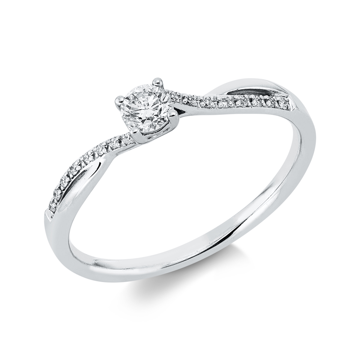 diamond full cut solitaire with accent stones ring in white gold