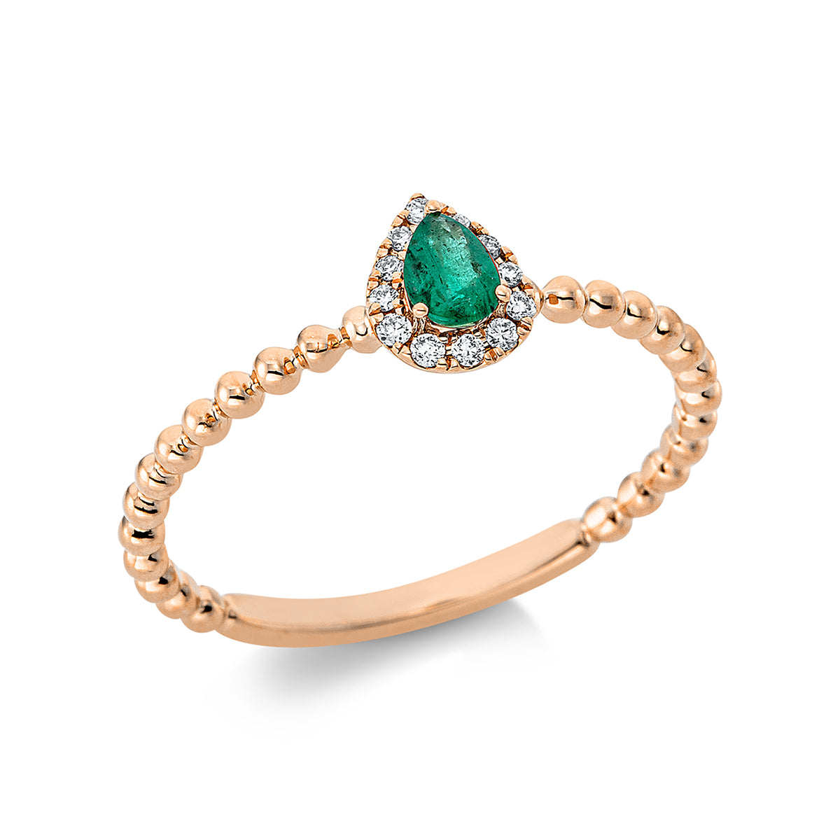 diamond full cut emerald colored stone classic ring in red gold