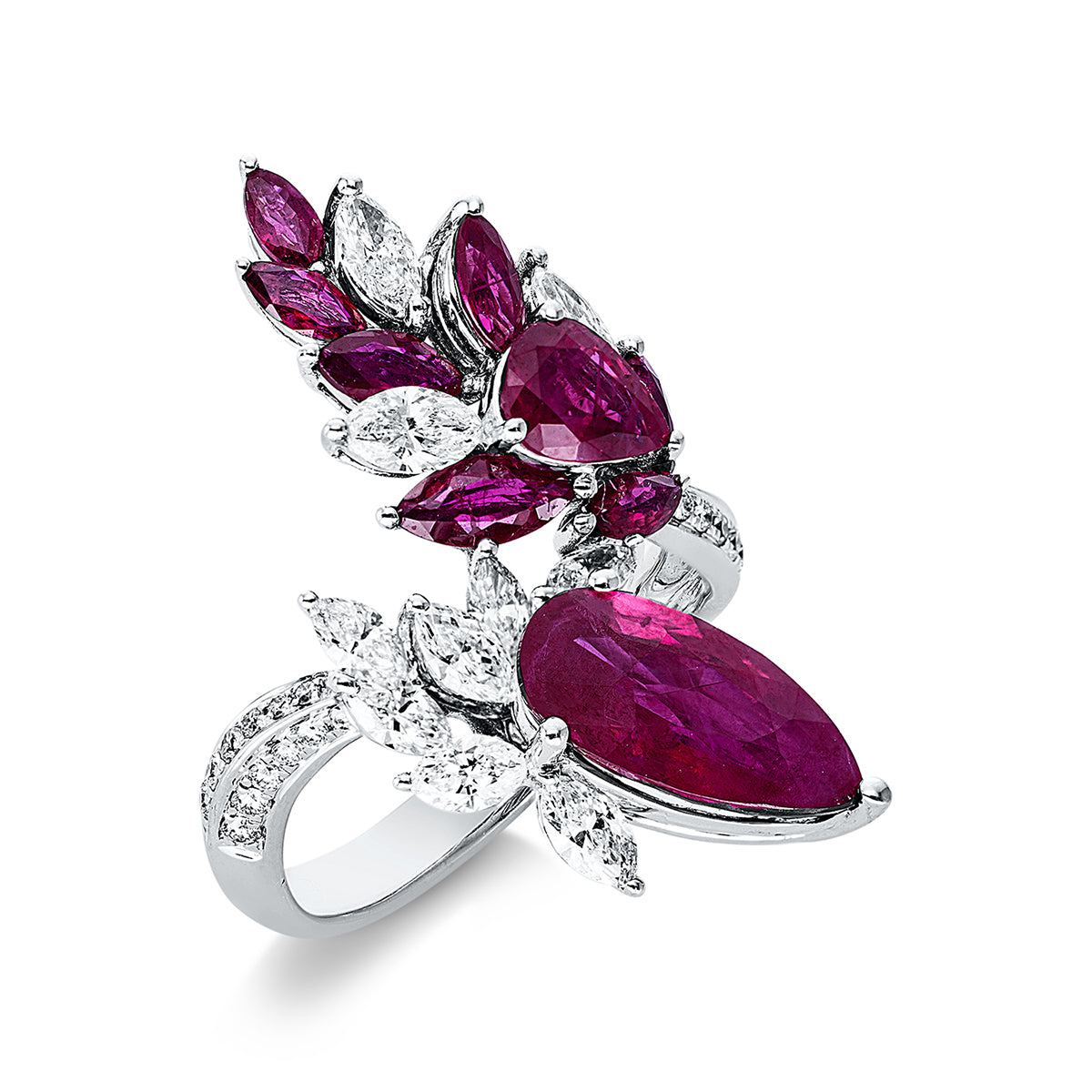 marquise ruby colored stone classic ring in white gold