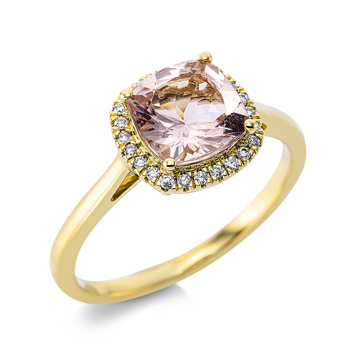 diamond full cut morganite colored stone fashion ring in yellow gold