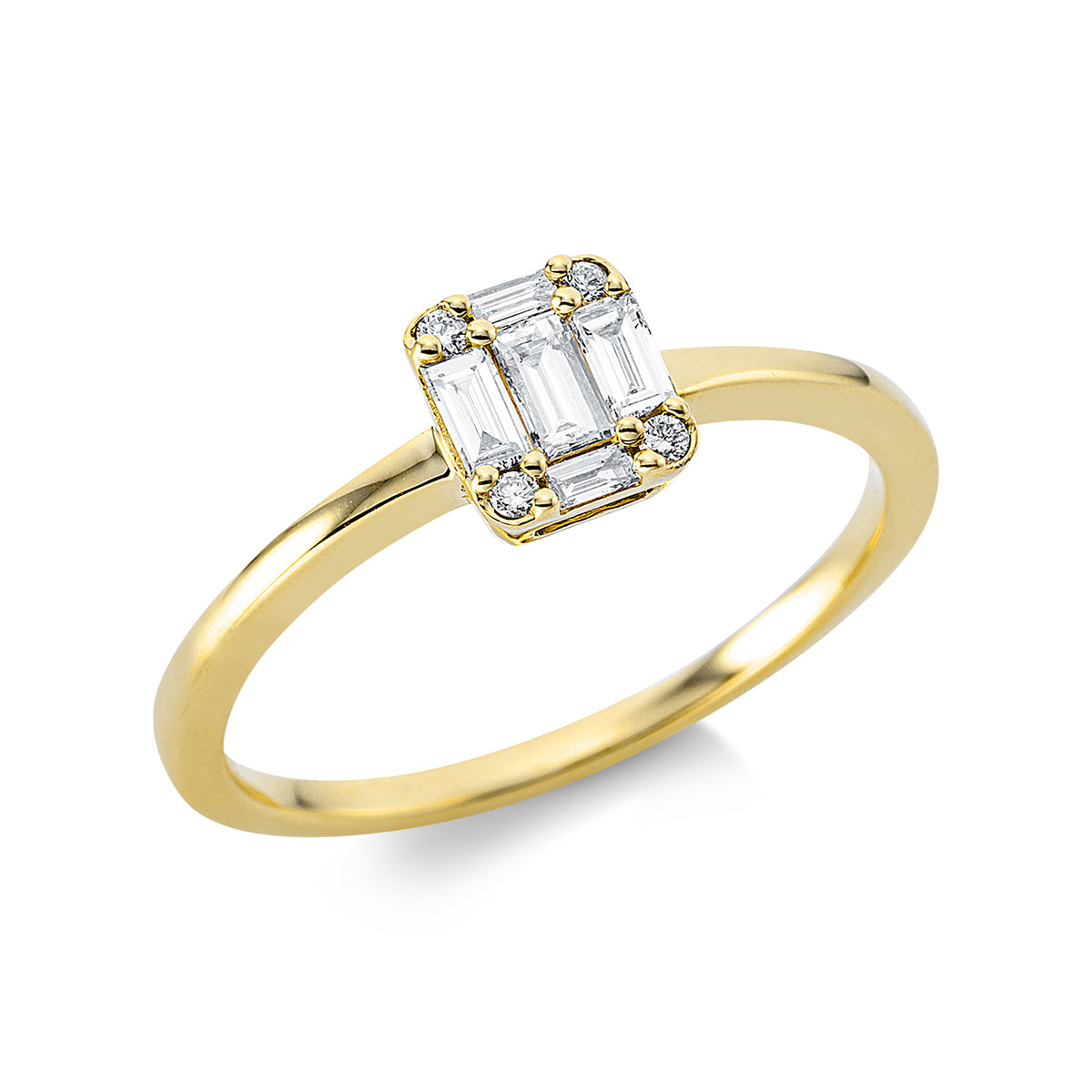 diamond full cut baguette illusion ring in yellow gold