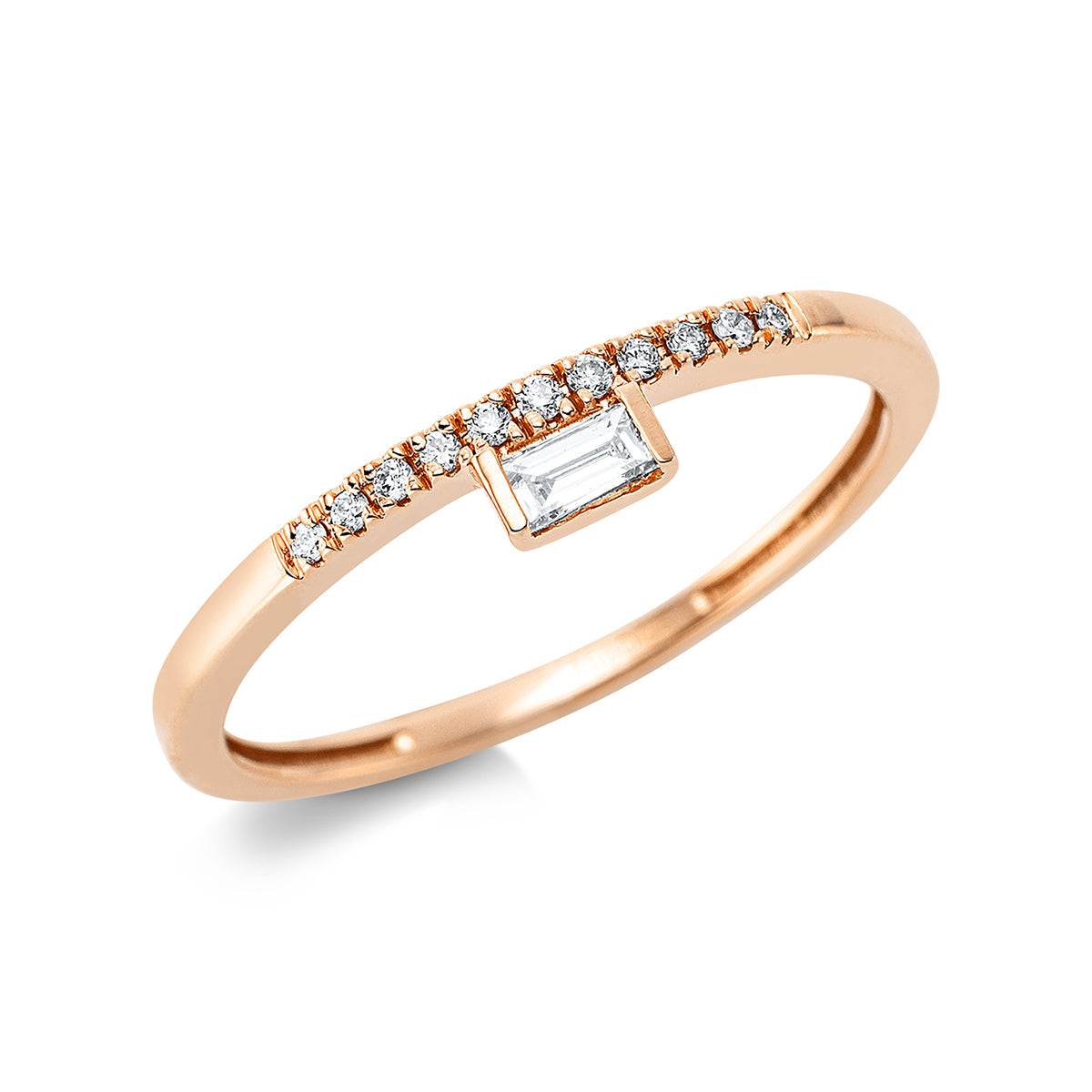 diamond full cut solitaire with accent stones ring in red gold