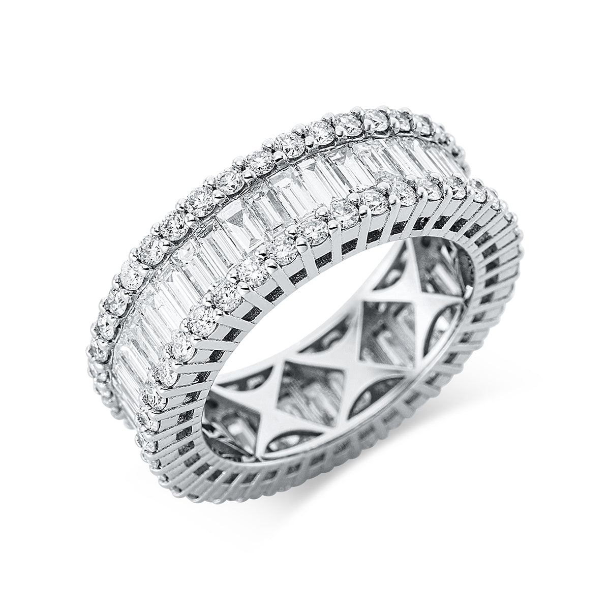 diamond full cut baguette ring in white gold