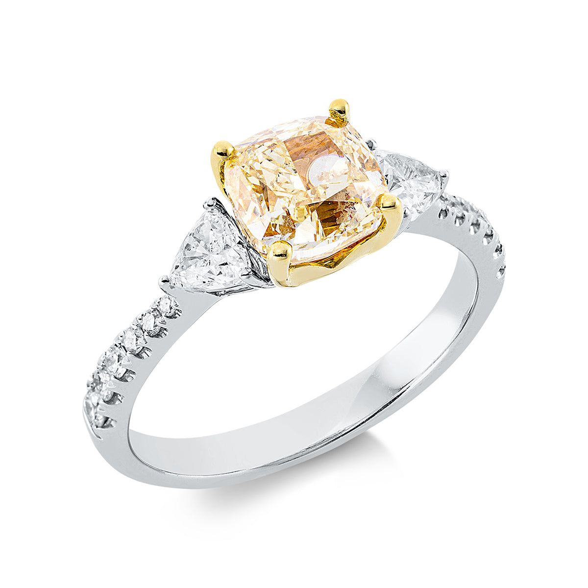 diamond full cut fancy colored diamond ring in white gold / yellow gold