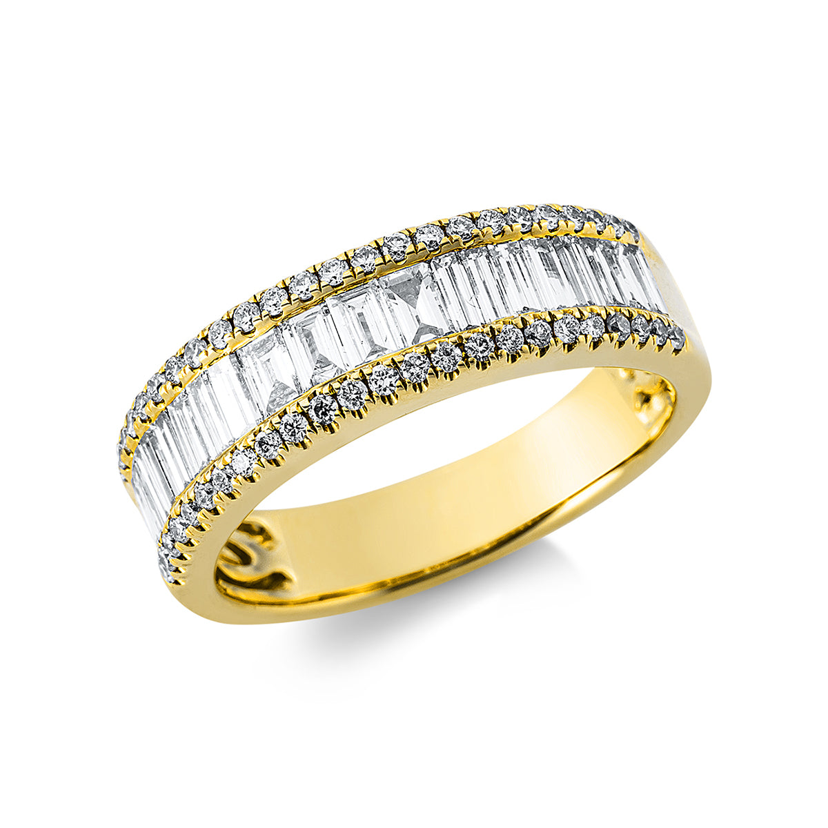 diamond full cut baguette ring in yellow gold