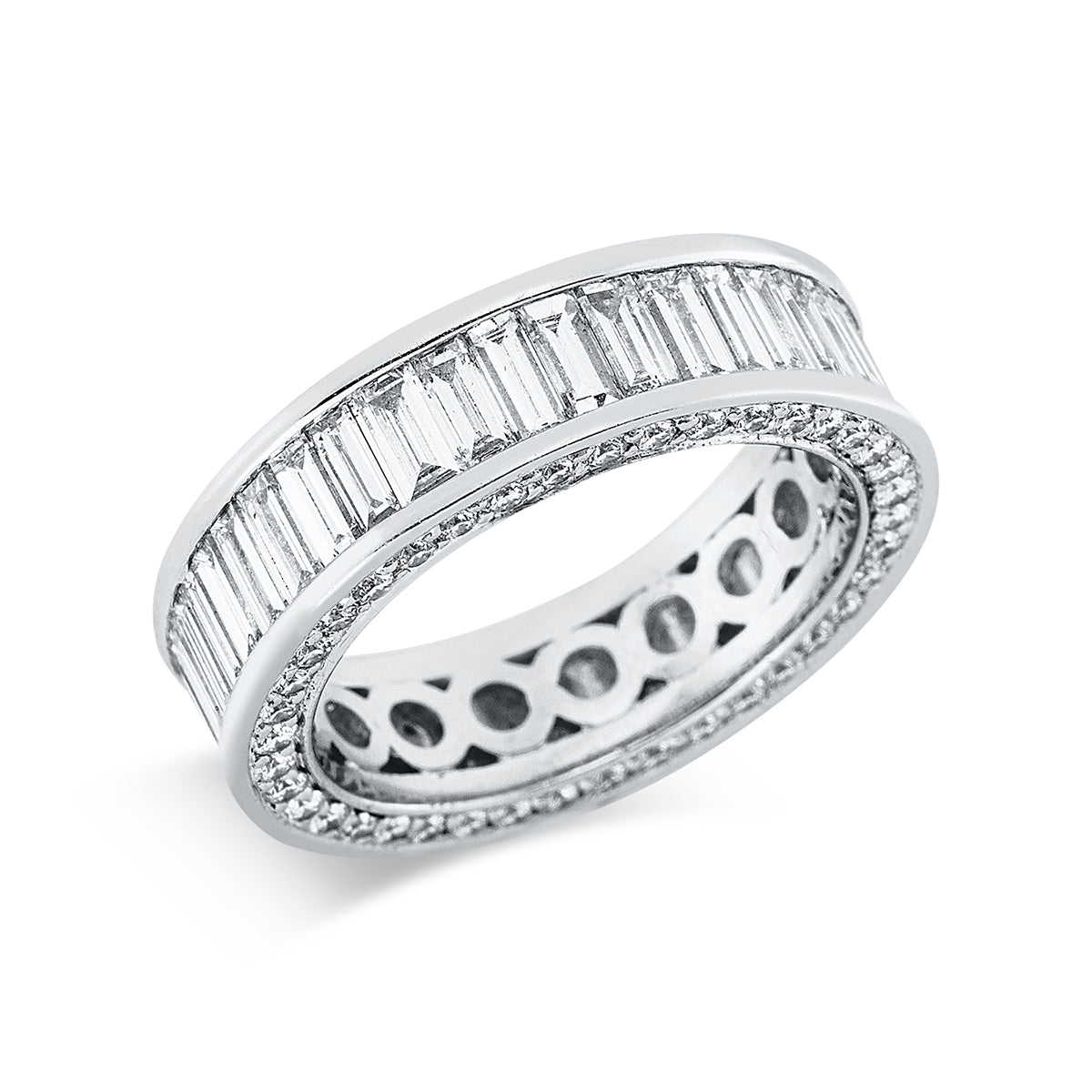 diamond full cut baguette ring in white gold