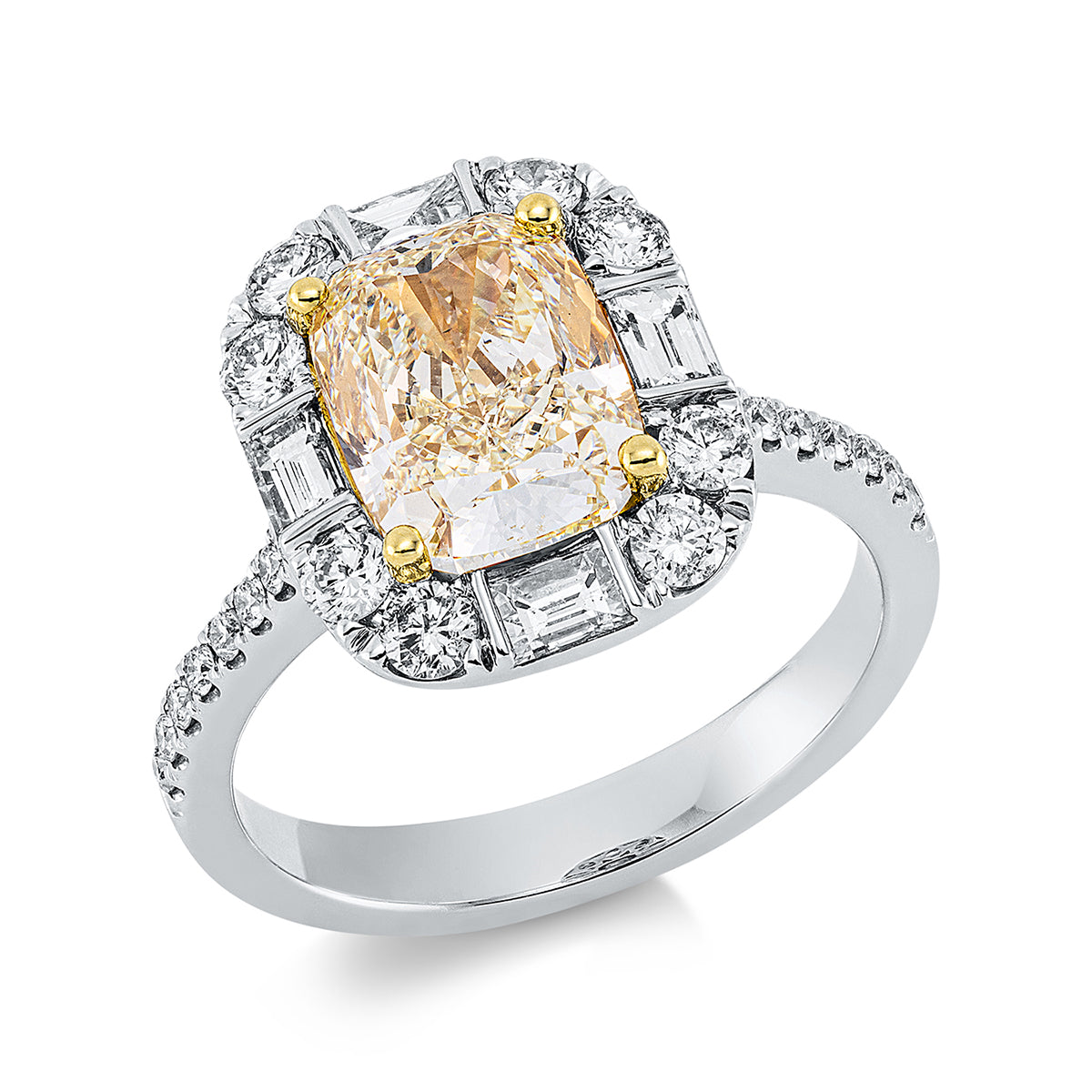 diamond full cut fancy colored diamond ring in white gold / yellow gold
