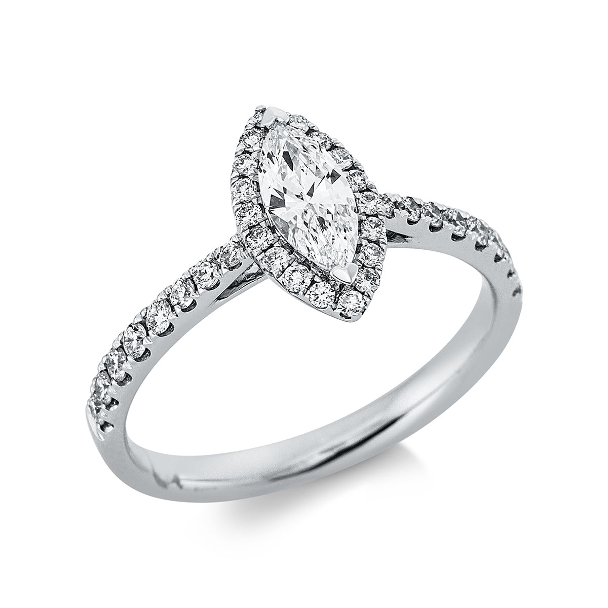 diamond full cut solitaire with accent stones ring in white gold
