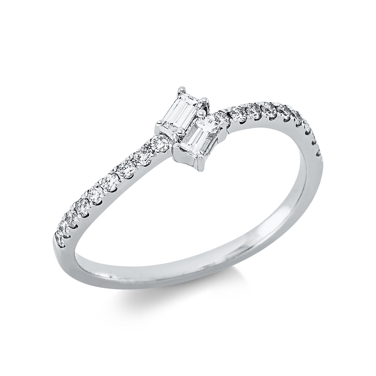 diamond full cut baguette ring in white gold