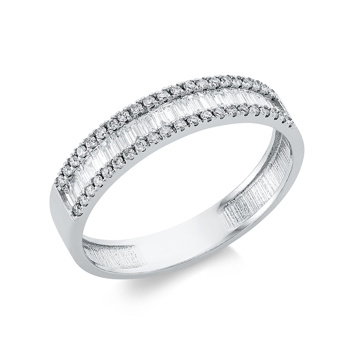 diamond full cut baguette ring in white gold