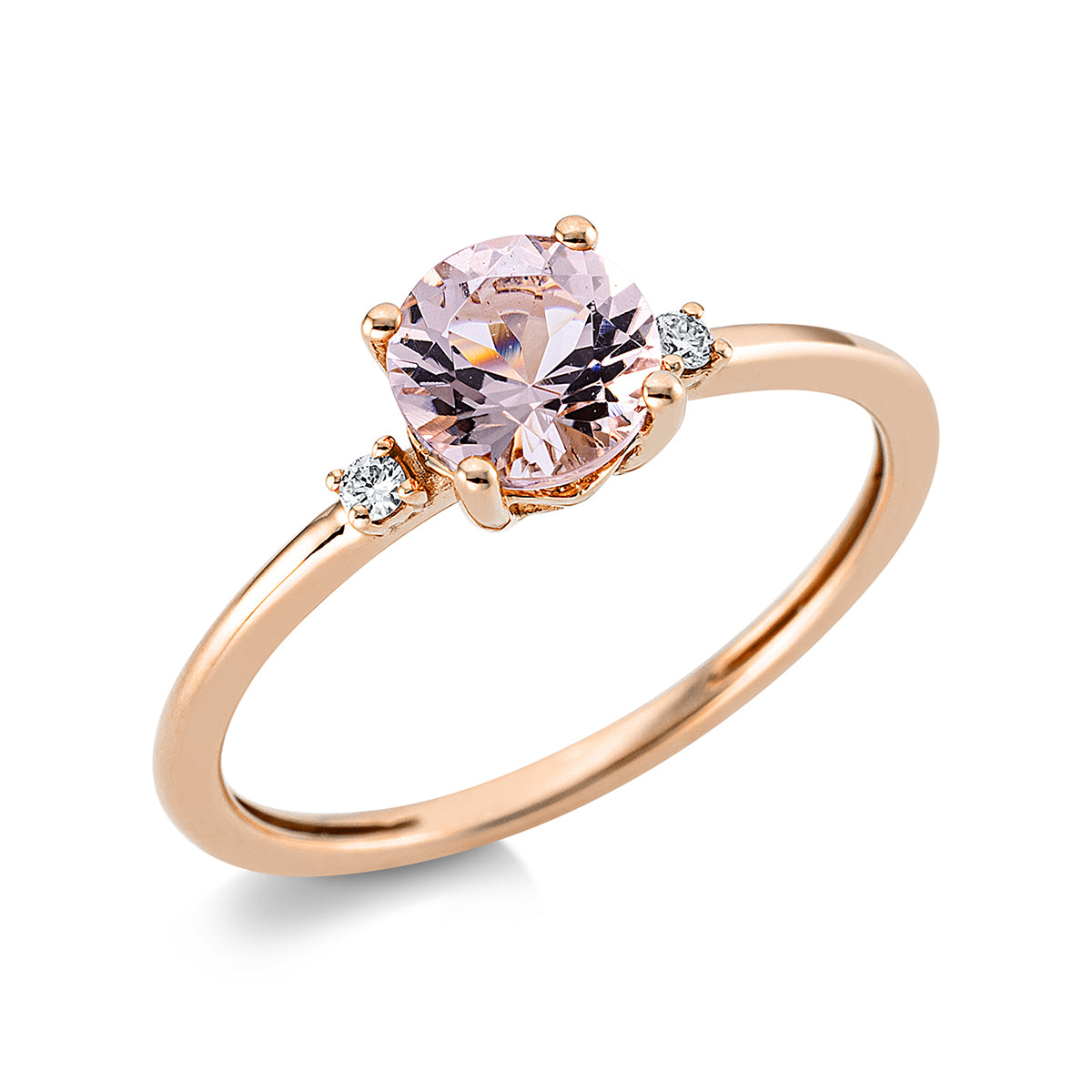 diamond full cut morganite colored stone fashion ring in red gold