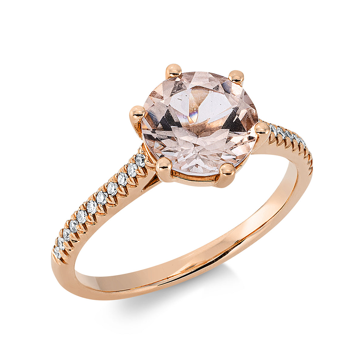diamond single cut morganite colored stone fashion ring in red gold