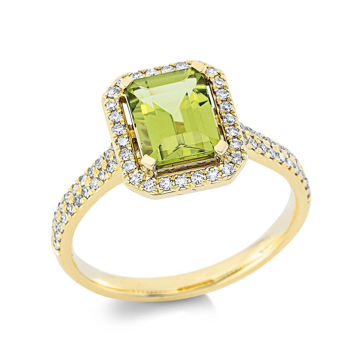 diamond single cut peridot colored stone fashion ring in yellow gold