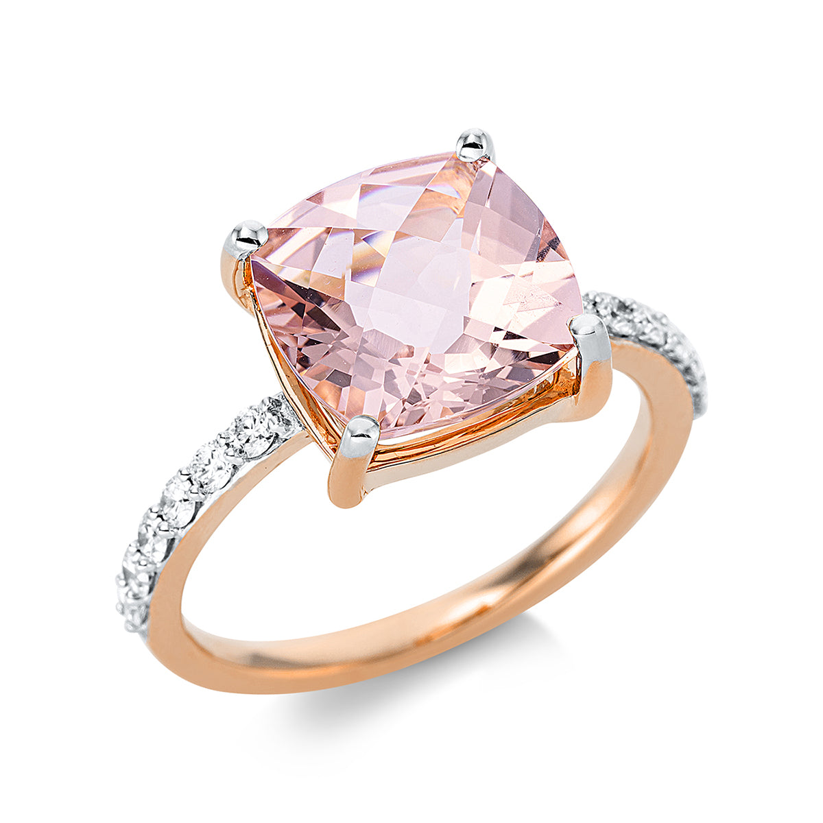 diamond full cut morganite colored stone fashion ring in red gold