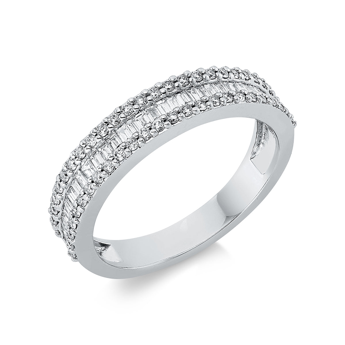 diamond full cut baguette ring in white gold
