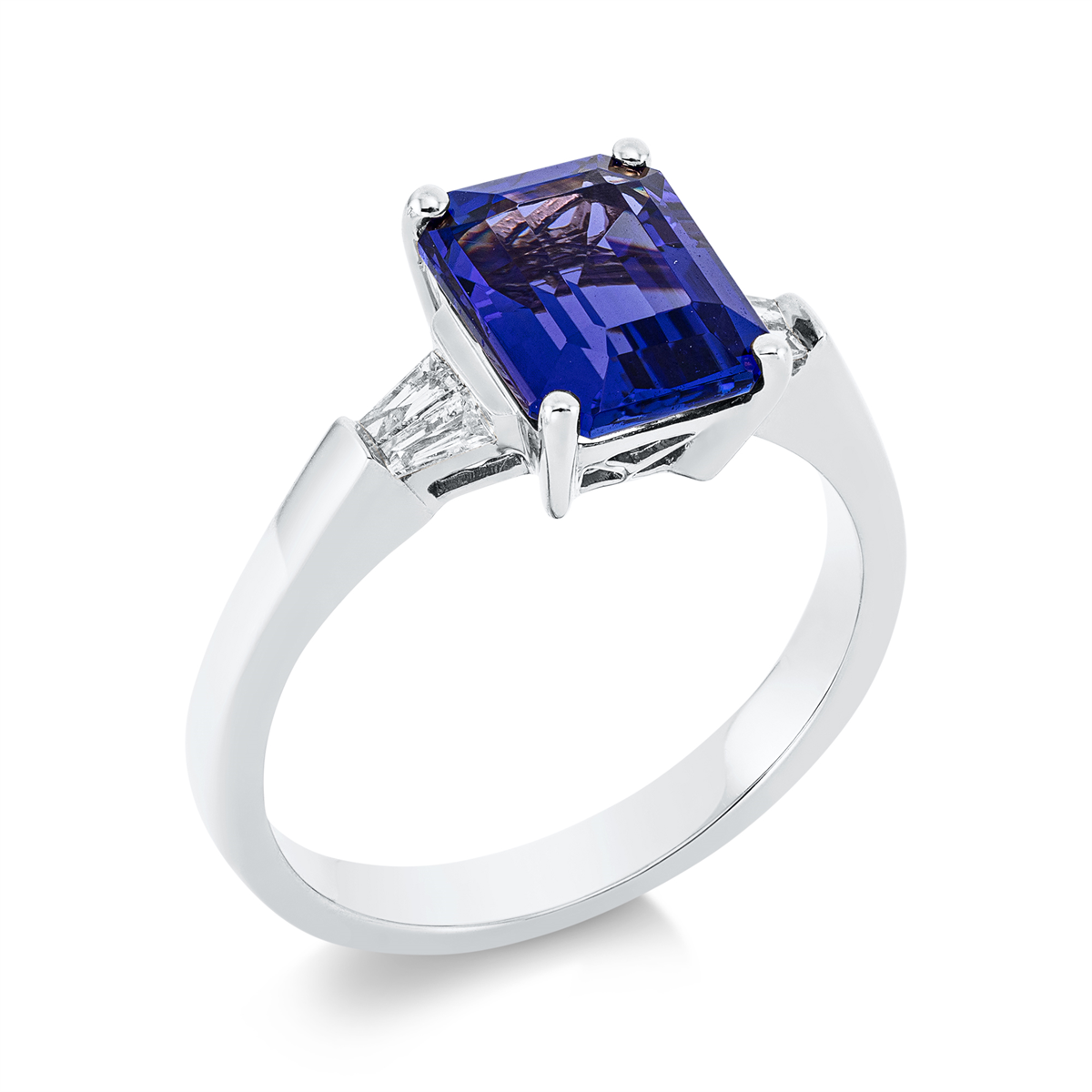 taper tanzanite colored stone classic ring in white gold