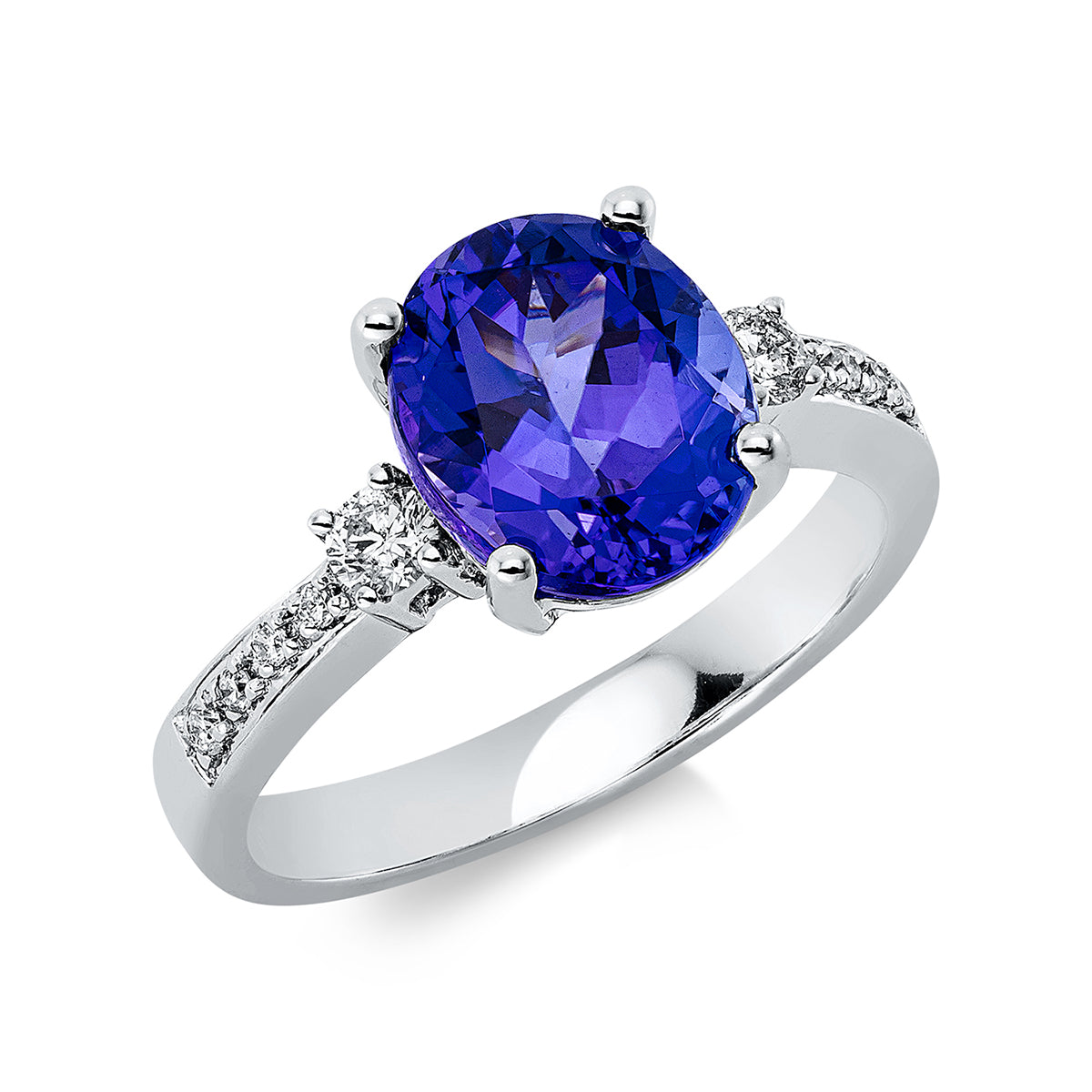diamond full cut tanzanite colored stone fashion ring in white gold