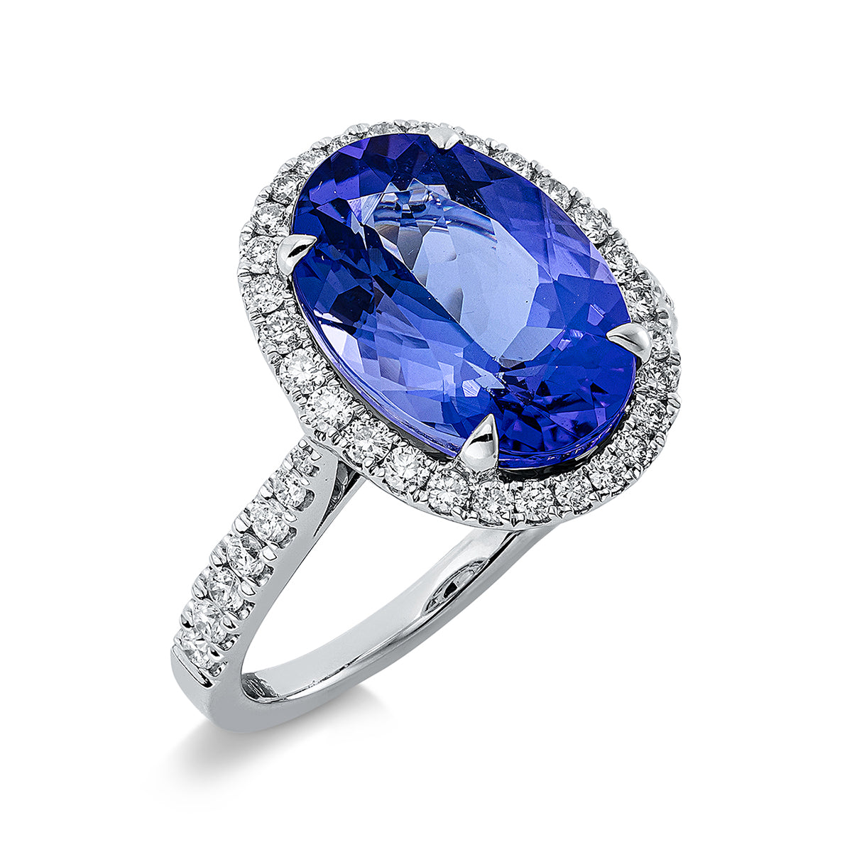 diamond full cut tanzanite colored stone classic ring in white gold