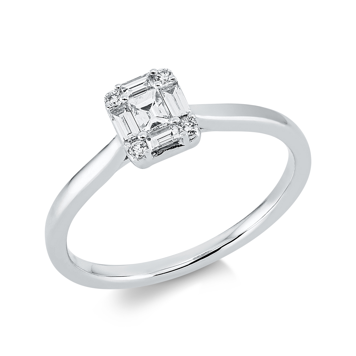 baguette baguette illusion ring in white gold