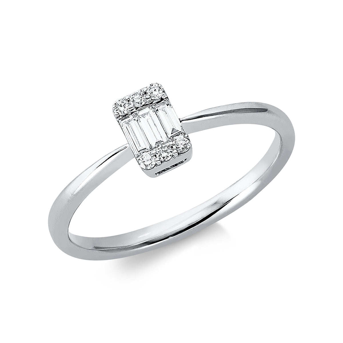 diamond full cut baguette illusion ring in white gold