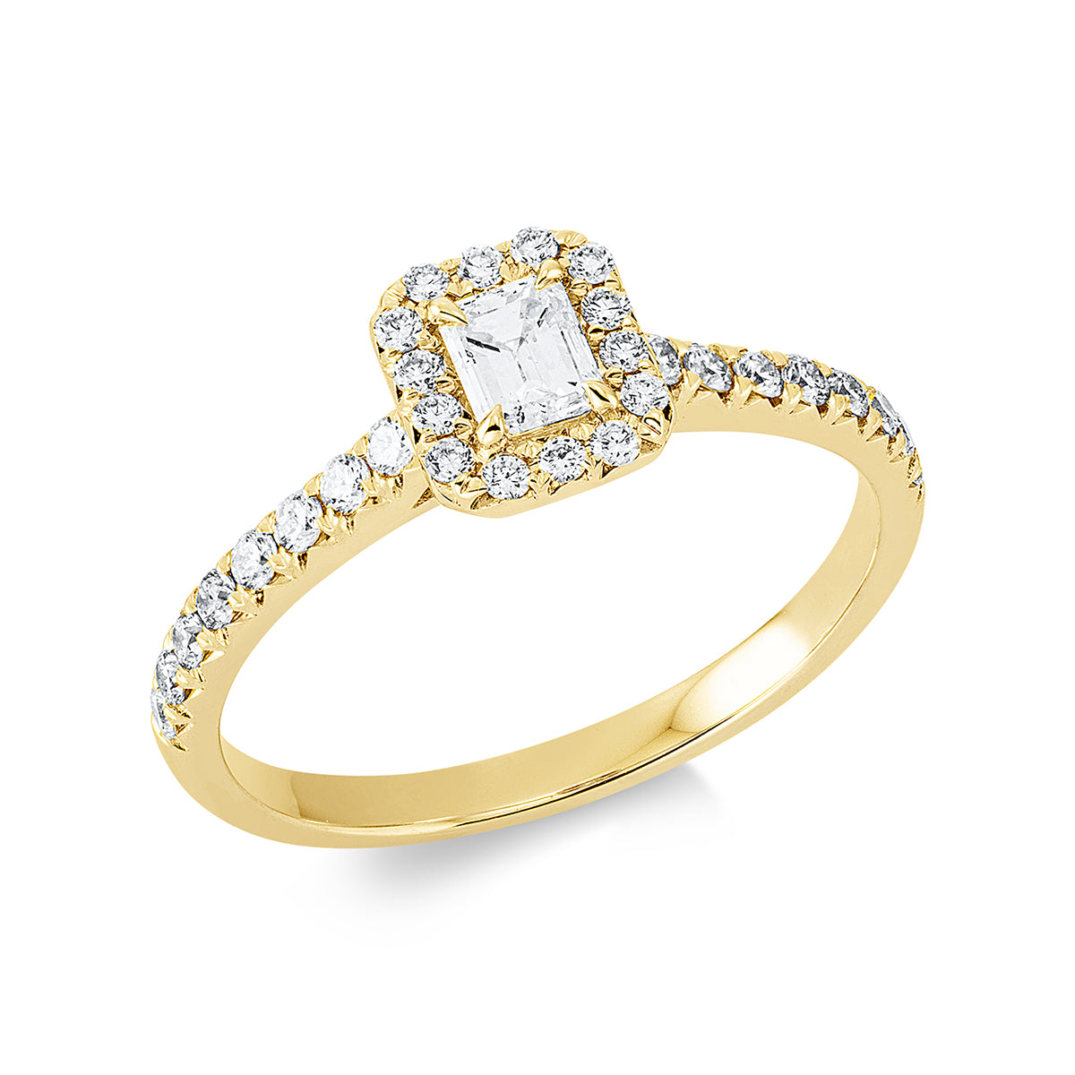 diamond full cut solitaire with accent stones ring in yellow gold