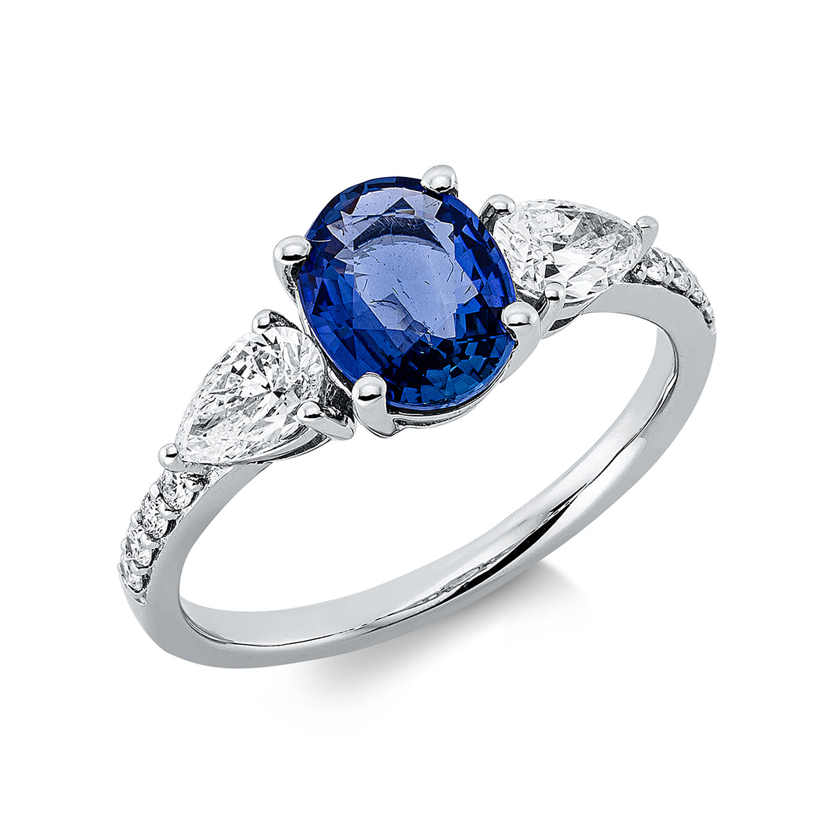 diamond full cut sapphire colored stone classic ring in white gold