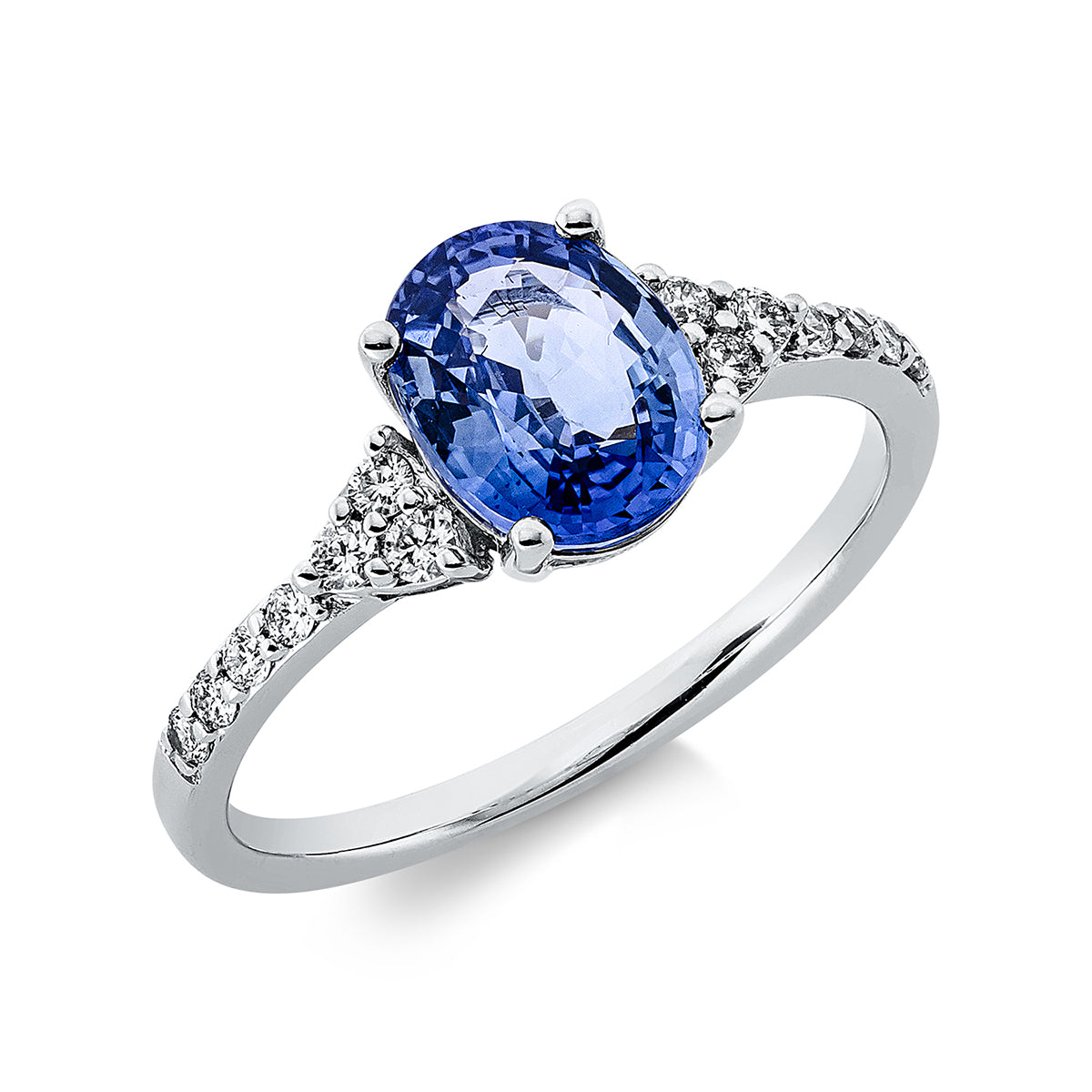 diamond full cut sapphire colored stone classic ring in white gold