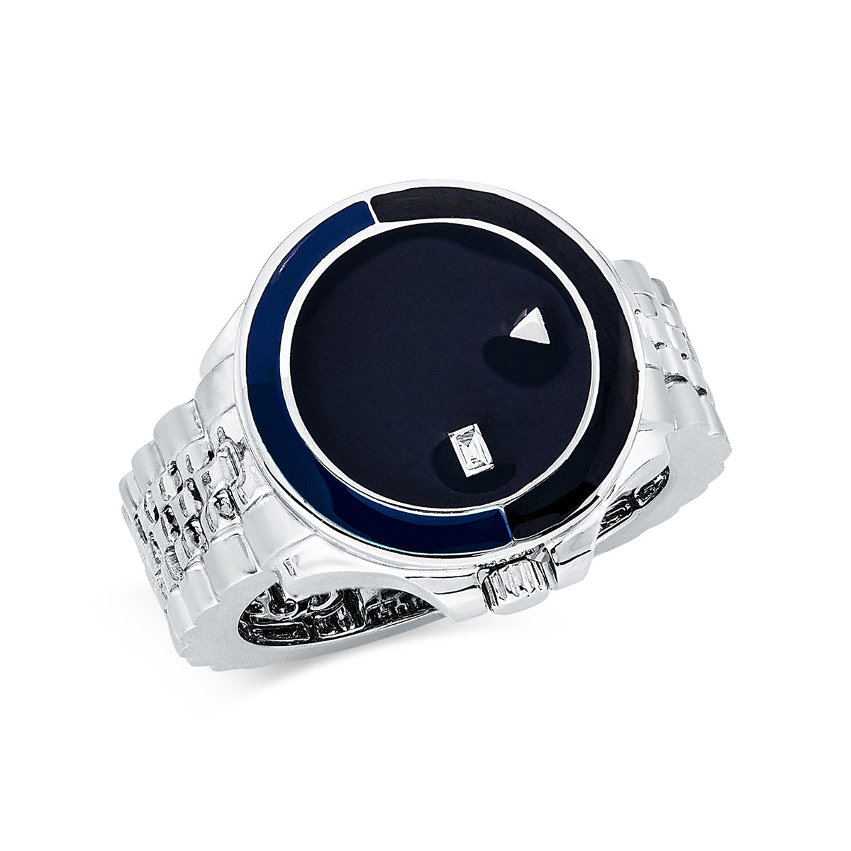 baguette enamel colored stone fashion ring in white gold