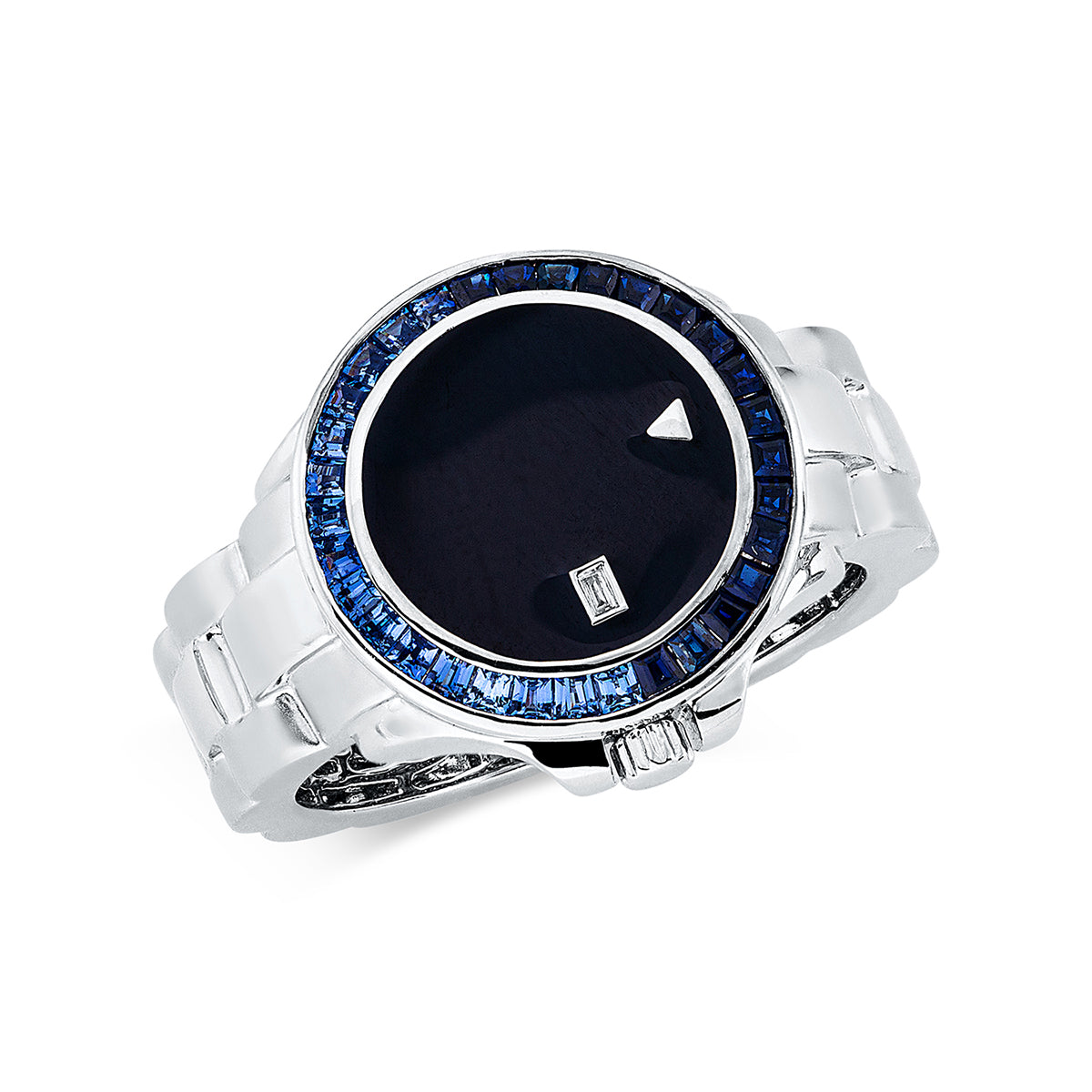 baguette sapphire colored stone fashion ring in white gold