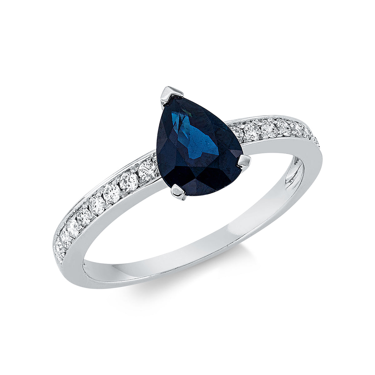 diamond full cut sapphire colored stone classic ring in white gold