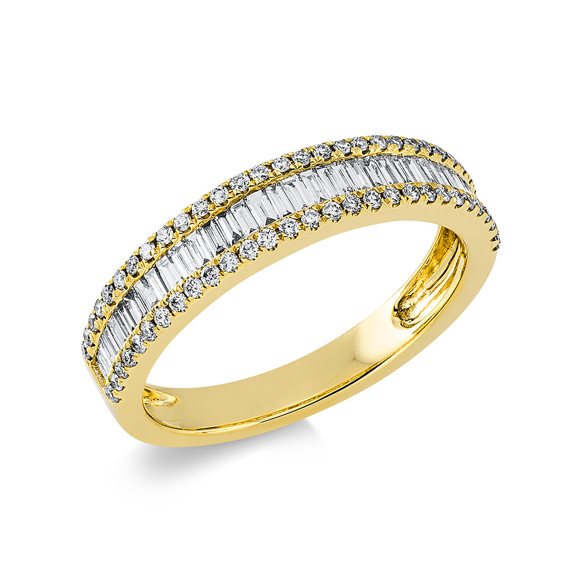 diamond full cut baguette ring in yellow gold